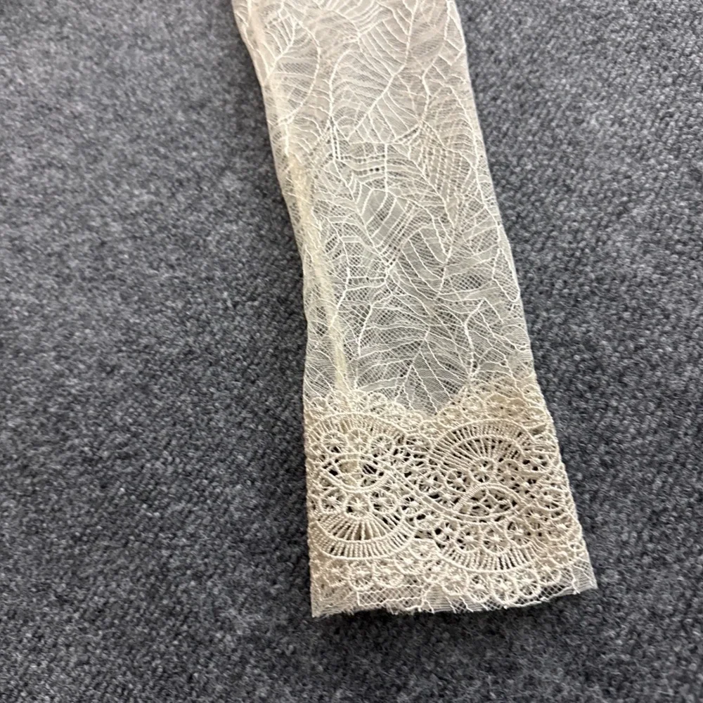 Nigel Preston for Free People Cardigan Womens L Cream Sheer Lace Leaf Boho